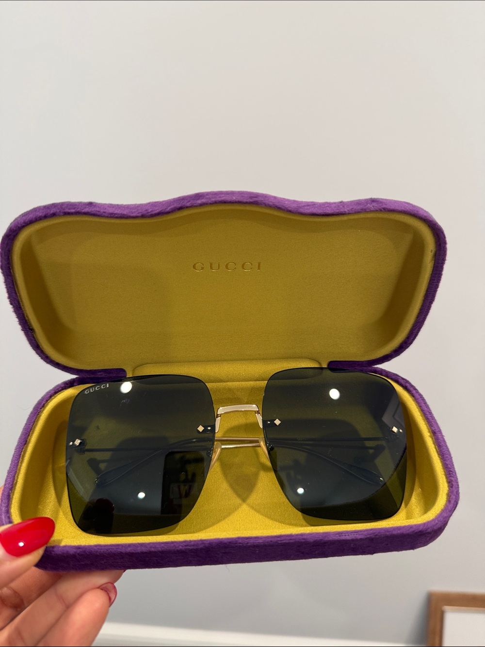 Gucci Men's Black Gradient Square Sunglasses with Gold Frame